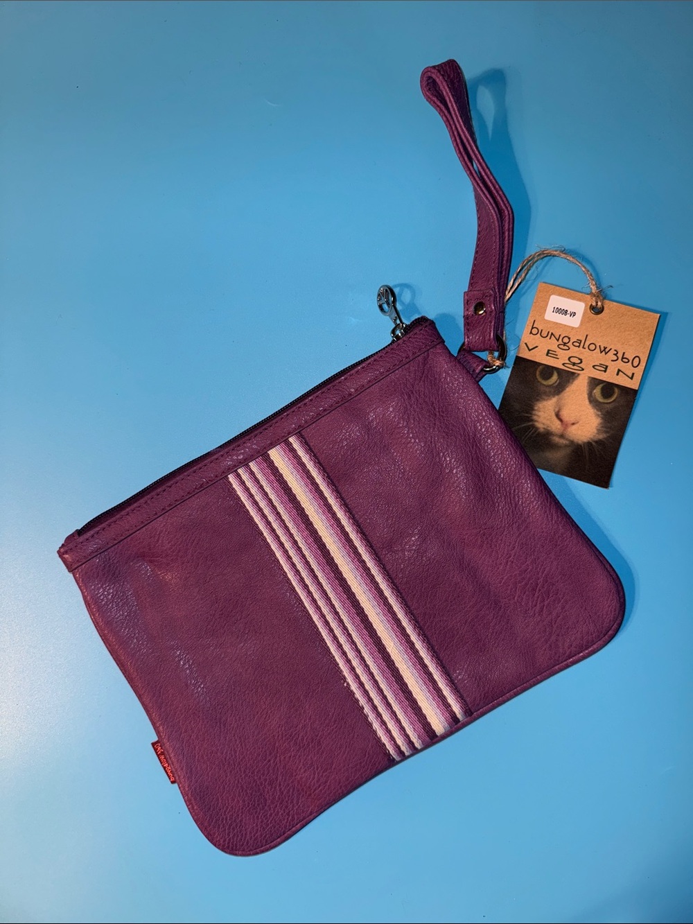 bungalow 360 Purple Vegan Wristlet Clutch with Striped Accent